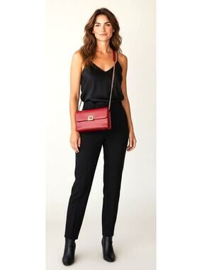 Vintage Lord & Taylor Red Leather Shoulder Bag Gold Chain Strap Classic Purse
